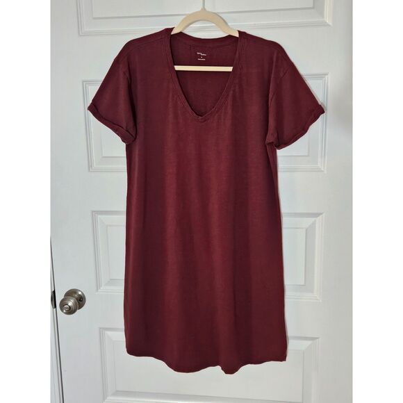Daily Ritual Dresses & Skirts - Daily Ritual Burgundy Tee Shirt Dress Cotton V-Neck Short Sleeve Size M